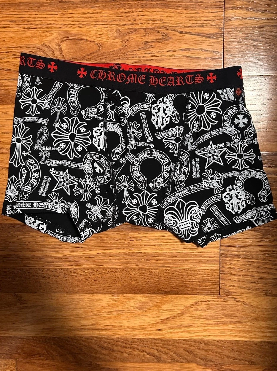 Chrome Hearts Men's Boxer Brief Underwear L Graphic Print Red Logo Waistband