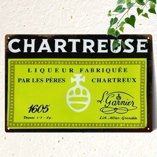 Tin Metal Signs Home Décor Vintage Chartreuse Liqueur French Authentic Vintage
