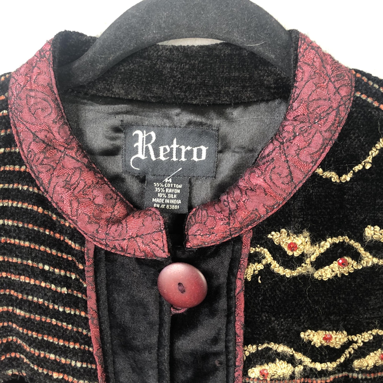 Retro Jacket Womens Medium Black Patchwork Velvet… - image 17