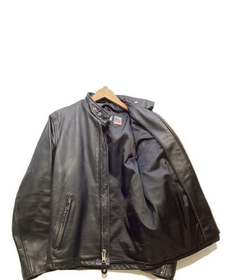 Schott 641 Steerhide Black Leather Single Rider Jacket with Snap