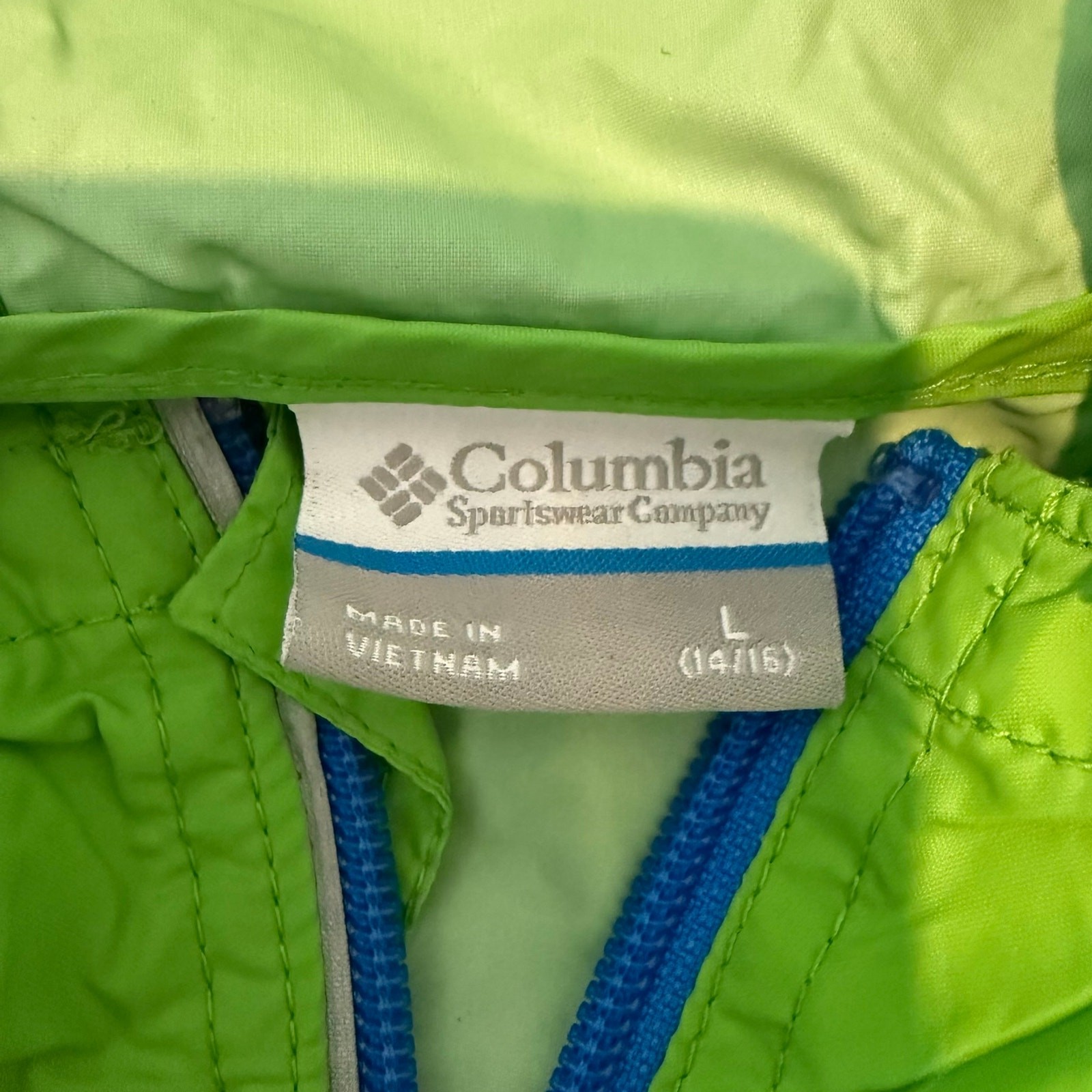 Columbia Kids Lightweight Hooded Windbreaker in Lime Green/Blue, Size L image 3