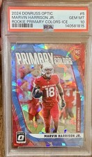 Marvin Harrison Jr Donruss Optic Rookie Primary Colors Cracked Ice /15 PSA 10