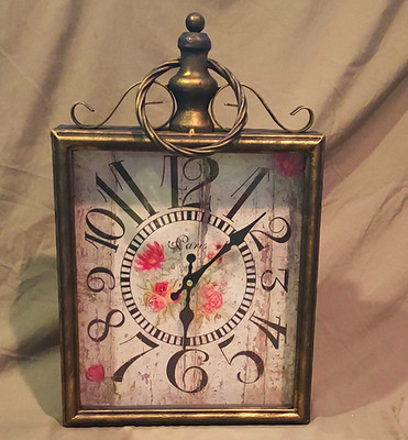Bronze Metal Rectangle Floral Analog  Wall Clock Quartz Battery Arabic Numerals