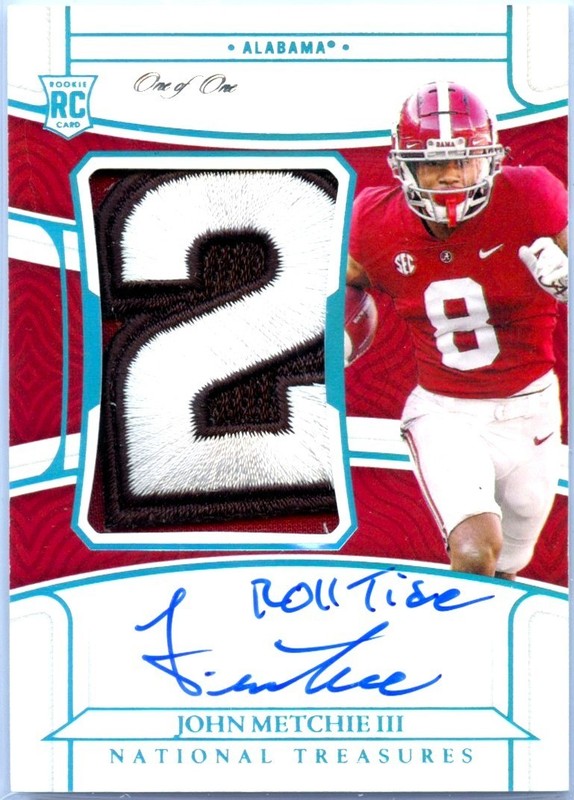 JOHN METCHIE 2022 NATIONAL TREASURES COLLEGIATE PLATINUM ROOKIE PATCH AUTO 1/1