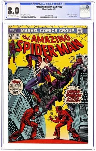Amazing Spider-Man #136 CGC 8.0 OW/W PGS 1974 Classic Green Goblin Cover Romita