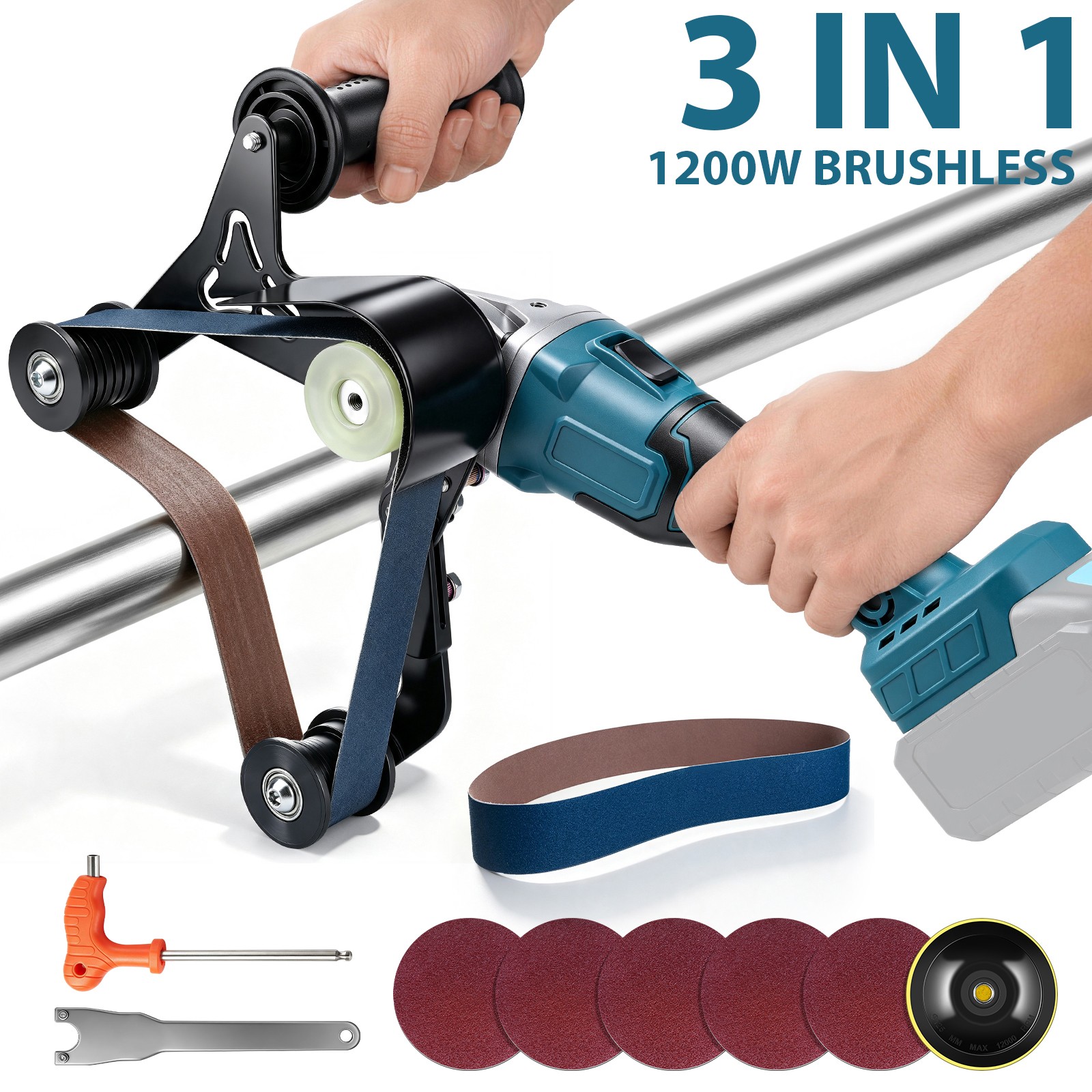 Cordless Tube Belt Sander Stainless Steel Pipe Polisher 1200W 3 Speed for Makita
