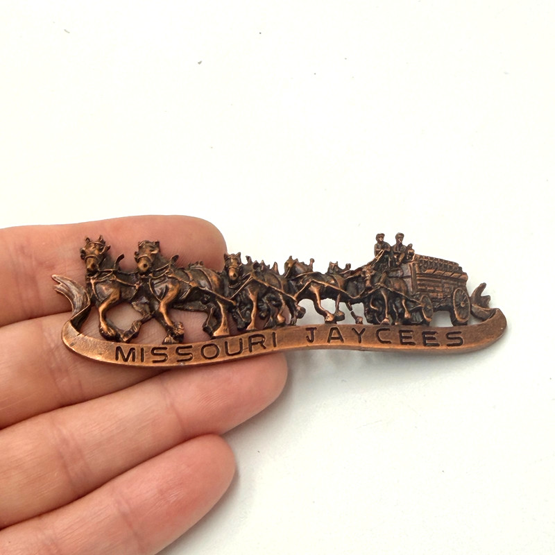 Missouri Jaycees Budweiser Clydesdales Wagon Lapel Pin Fine Pewter Badge Vintage