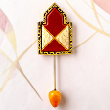 Vintage Art Deco Red Guilloche Style Enamel Stick Pin Austrian Faux MOP 30s 40s