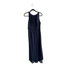 Lauren Ralph Lauren Evening Gown 6 Navy Blue Pleated High Neck Chiffon