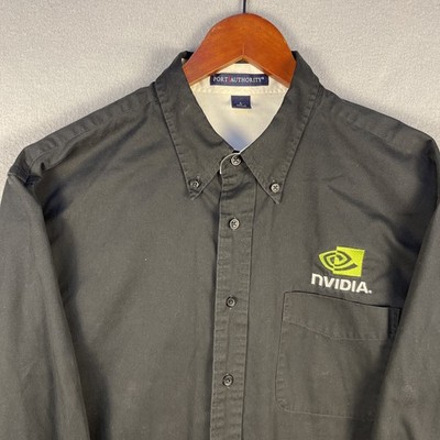 NVidia Shirt Mens Large Black Long Sleeve Embroidered OCBD Computer Crypto Nerd