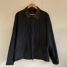 Vintage Y2K Nautica Mens XL Black Bi-Swing Chore Barn Jacket Leather Collar Work