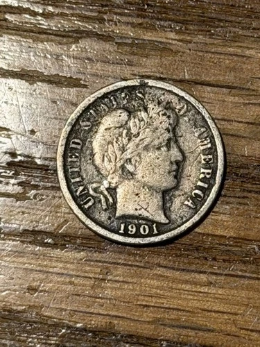 1901 Barber Dime, Nice Details- Damaged