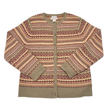 Vintage Leon Levin Cardigan Sweater Womens Small Lambswool Hand Loomed Cottage