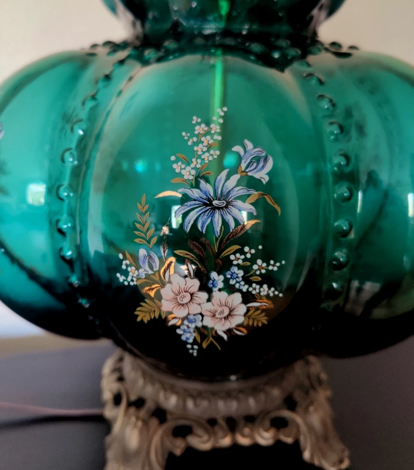 Vintage Hollywood Regency Teal Lamp Floral Lamp Carl Falkenstein - Image 3 of 4