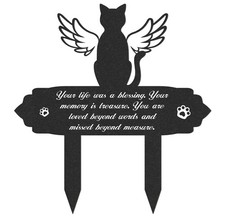 WANYISHUN Grave Markers for Cemetery Cat, Weatherproof Metal Pet Black