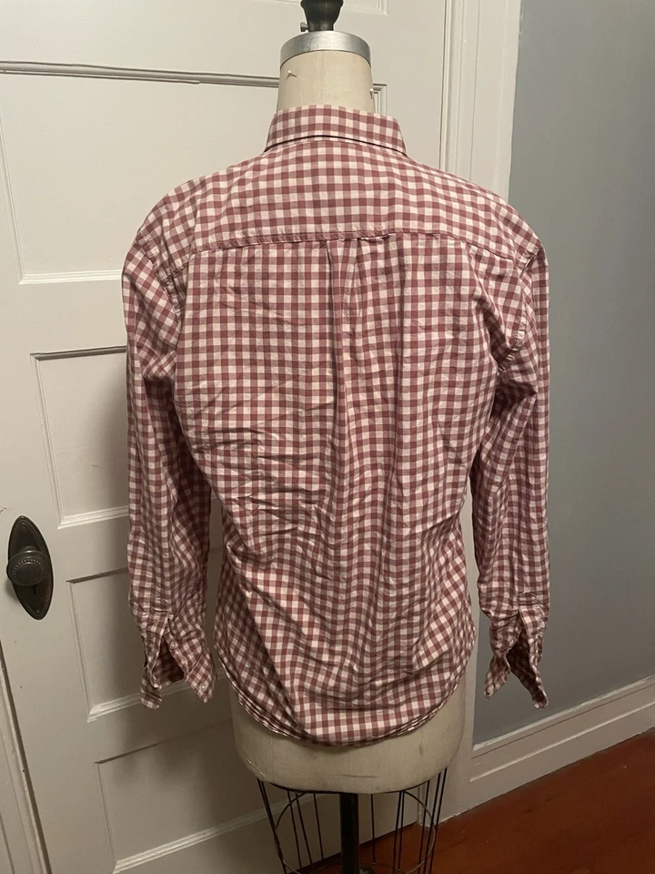 FRANK & OAK Mens BUTTON DOWN DRESS Shirt — M Tan/Maroon CHECK Cotton Branford - Image 3 of 4