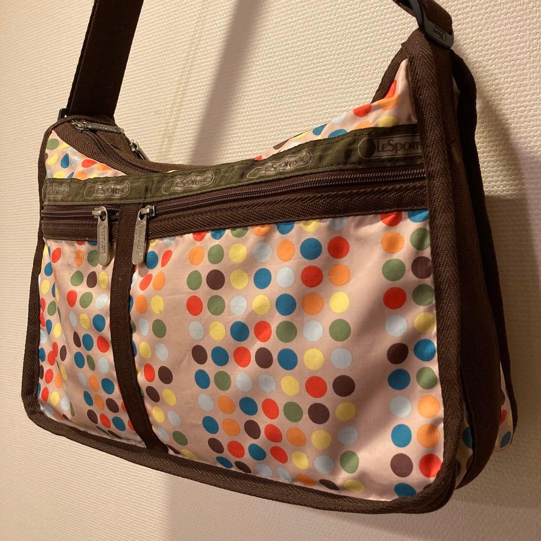 LeSportsac shoulder bag large dot pattern beige b… - image 2