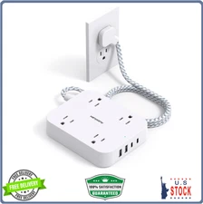 HANYCONY Flat Plug Extension Cord, 5ft, 4 USB Ports, 4 Outlets, Wall Mount