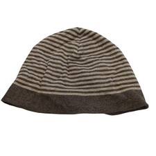 Youth Tan  Grey Striped Beanie Skull Cap Winter Warm