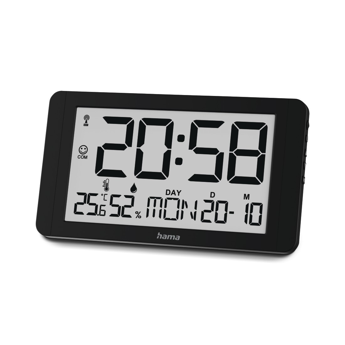 Horloge murale numerique Cuba radiopilotee noire avec thermometre