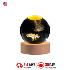 3D Laser Etched Butterfly Crystal Ball with Stand 60mm Glass Sphere Decorative