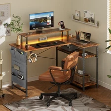 L Shaped Computer Desk with Adjustable Shelf, 43 inch Gaming Desk with LED Light