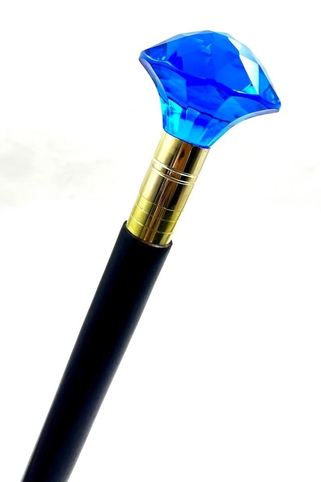 Bastão de caminhada azul gema top bengala de madeira 36" cosplay adereço decoração presente Mughni - Imagem 3 de 4