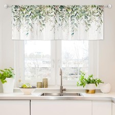 Green Eucalyptus Valances Curtains Watercolor Floral Plants Leaves on The Top...
