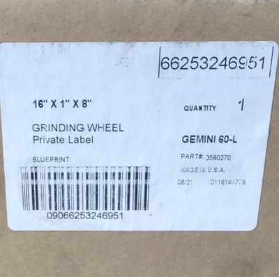 Private Label Gemini 60-L Grinding Wheel 16'' x 1'' x 8'' MPN 66253246951