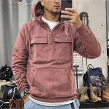Men  s Autumn-Winter Hooded Pullover   Multi-Pocket Patch Hoodie, Zipper Detail