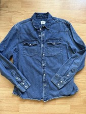 Flint and Tinder Huckberry Bone Button Western Shirt XL Blue Denim Made in USA