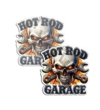 Classic Hot Rod Garage Skull Flaming Stickers Decal Made in USA 2 PACK