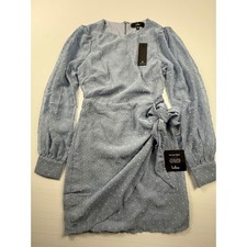 Lulus Light Blue Swiss Dot Long Sleeve Wrap Mini Dress XXS New With Tags