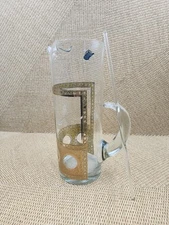 West Virginia Glass Cocktail Pitcher Carafe Gold MCM Design Stir Stick Hand Made