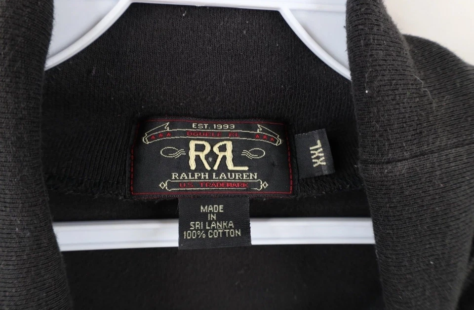 Camiseta Negra Vintage Años 90 Ralph Lauren Doble RL Para Hombres 2XL Desteñida Cuello Alto en Blanco Foto 3 de 4