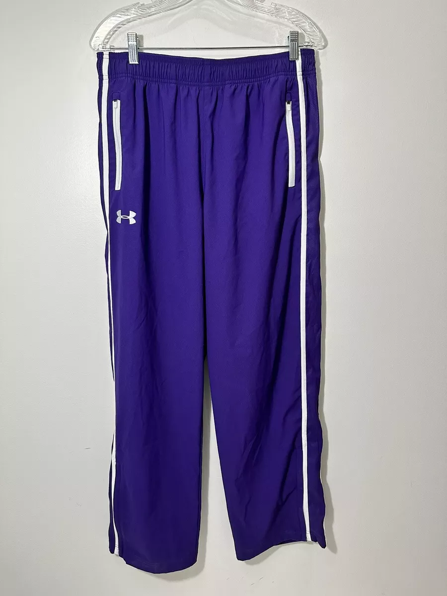 Men's Under Armour Track Pants Purple White Coaching Wind Pants Large