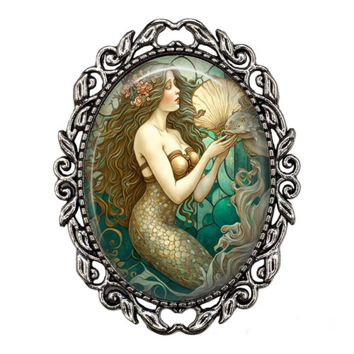 Spilla superiore in vetro creatura acquatica folklore sirena vita marina foto gioielli - Foto 1 di 4