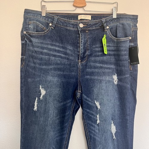ELOQUII Women's Classic Fit Peach Lift Distressed Skinny Jean Dark Wash 22 NWT - Picture 6 of 11
