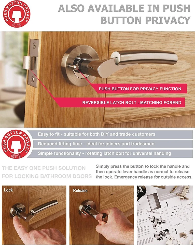 Excel Architectural 3625-PRV Artemis Door Handles Push Button Privacy Latch - Image 4 of 4