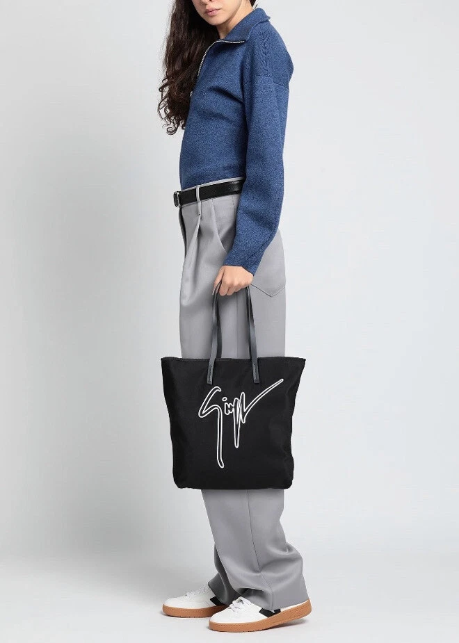 NWT! Giuseppe Zanotti Black tote Logo Flannel Handbag Made In Italy Org 750$ - Image 3 of 4