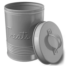Amici Pet Retro Treats Canister  Grey Metal Food Storage Jar, 72 Oz Large
