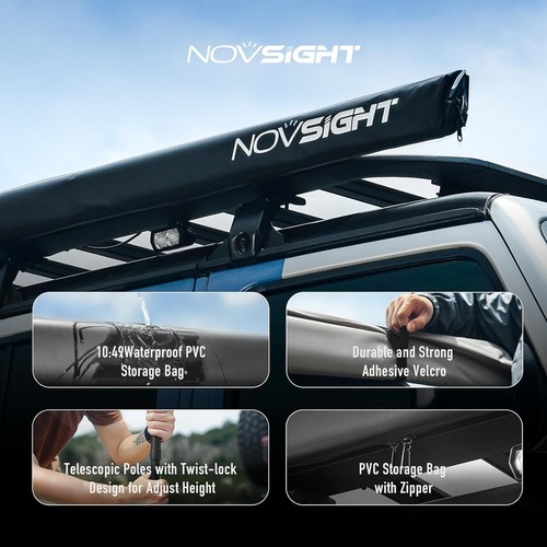 NOVSIGHT 6,6'-9,8' Tenda da sole laterale per auto tetto estraibile tenda riparo tende per veicoli - Foto 31 di 35