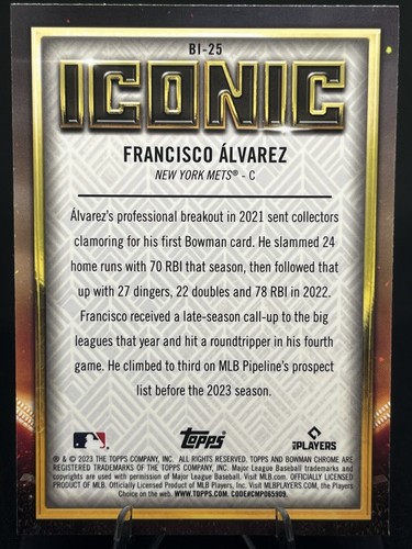 FRANCISCO ALVAREZ 2023 Bowman Chrome #BI-25 RC Iconic Chrome Insert Rookie Card - Picture 2 of 2