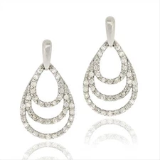 925 Silver CZ Striped Teardrop Dangle Earrings