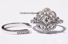 Beautiful Art Deco Asscher  Round Cut Clear White CZ Engagement Women Ring Set