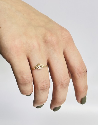 14k Gold Two- Tone Evil Eye Two Tone White Yellow Gold Ring Size 7 - Picture 6 of 6