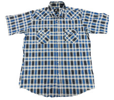 Rock Creek Ranch Mens Blue Plaid Pearl Snap ButtonShort Sleeve Shirt Size 2XLT