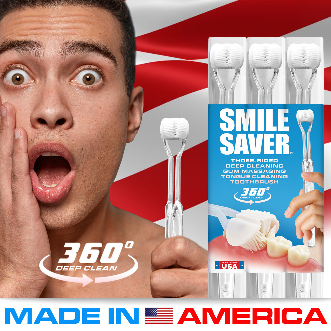 SMILE SAVER 360&deg; / 3-Sided Toothbrush Family 3-PK  / DEEP CLEAN + GUM MASSAGE