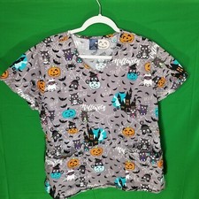 ZOE  CHLOE Size Large Nurse Happy Halloween Scrub Top Style Z12202 Women Hosp