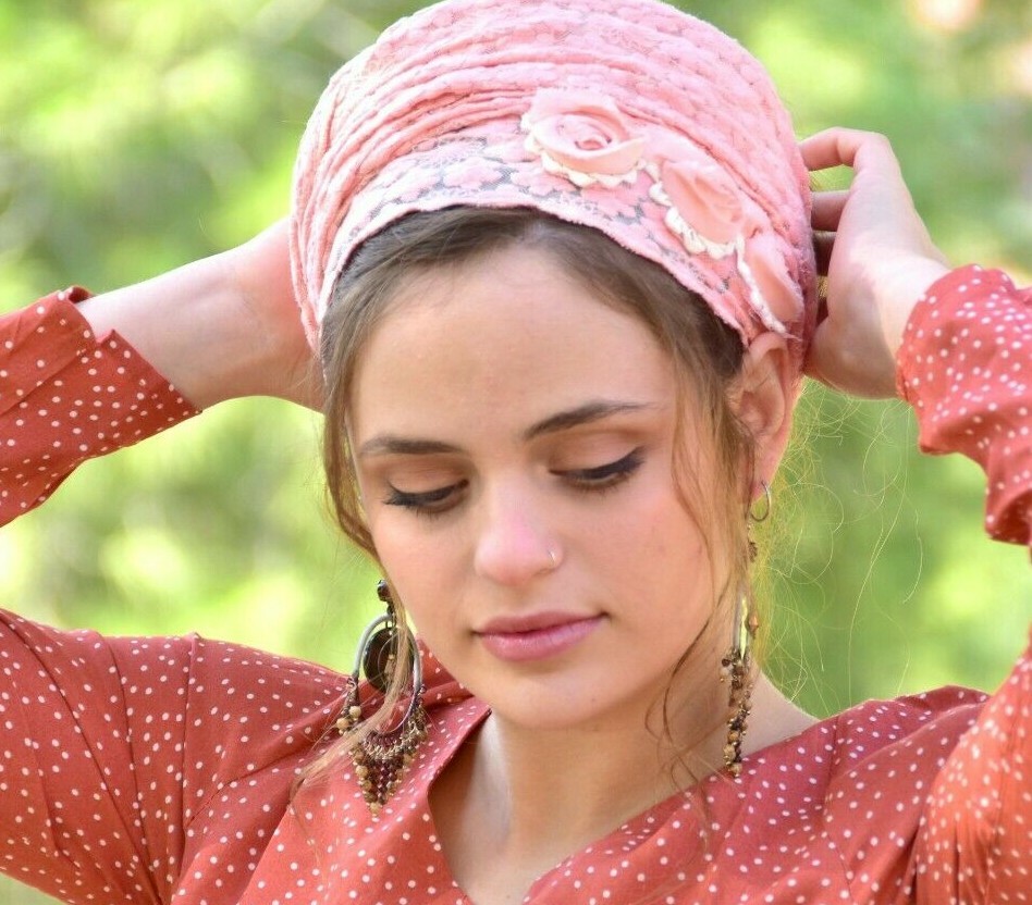Embroidery Wrap Headband Tichel, Snood, Head Scarf, Head Covering